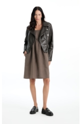 Vestido Wide Stripes Ruching Tabaco