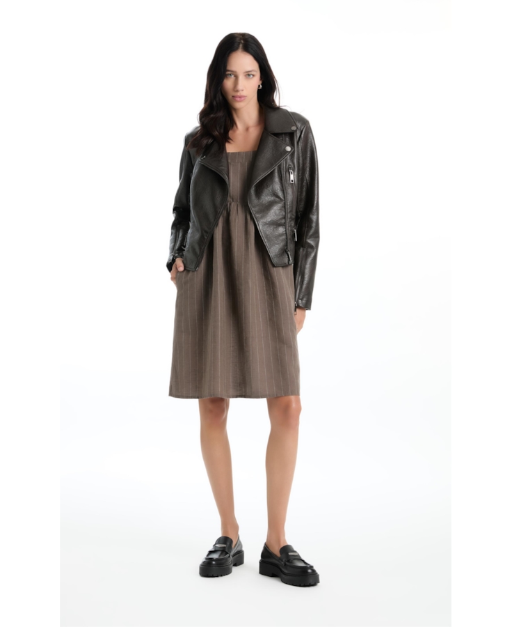 Vestido Wide Stripes Ruching Tabaco