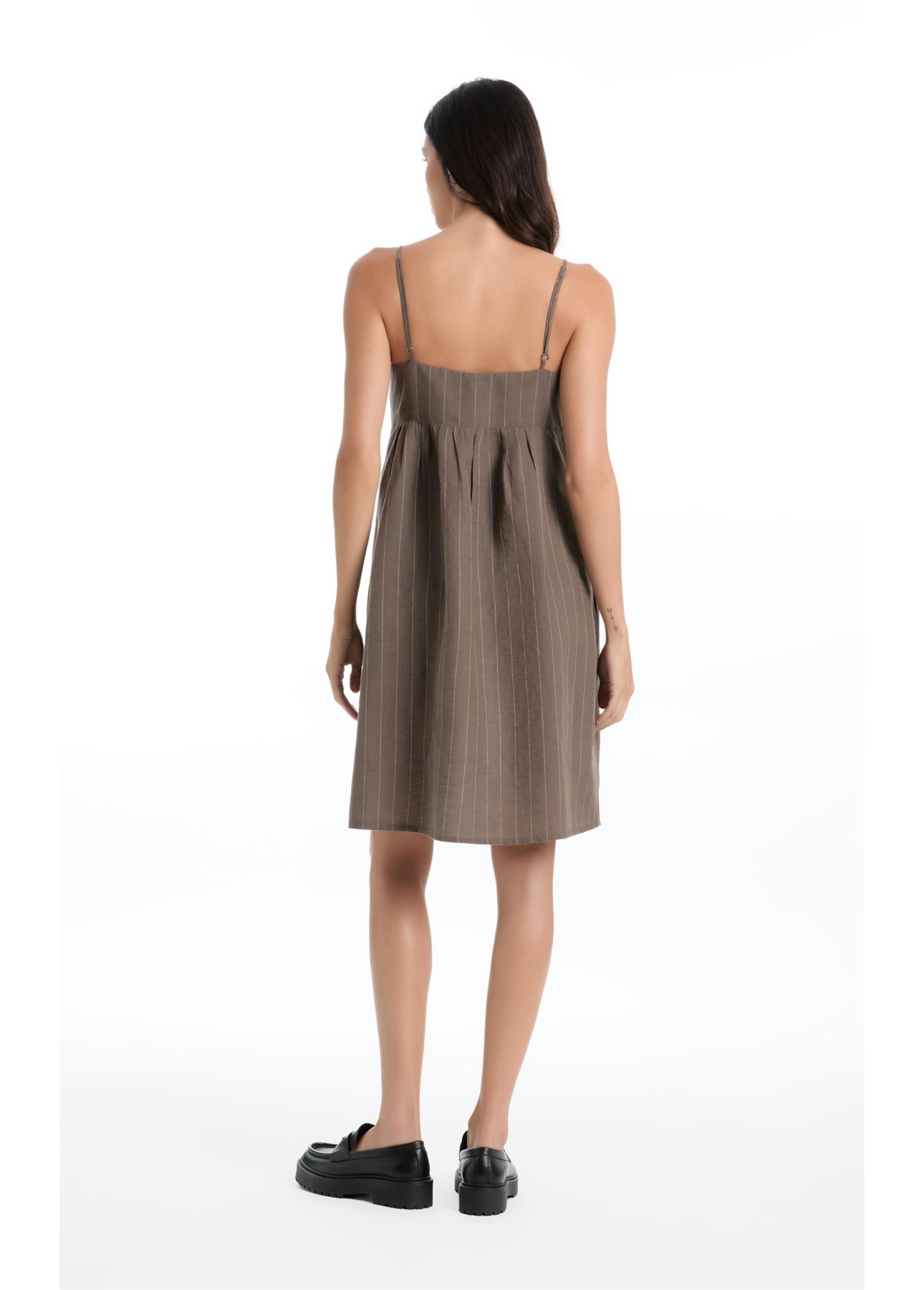 Vestido Wide Stripes Ruching Tabaco