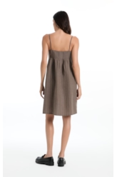Vestido Wide Stripes Ruching Tabaco