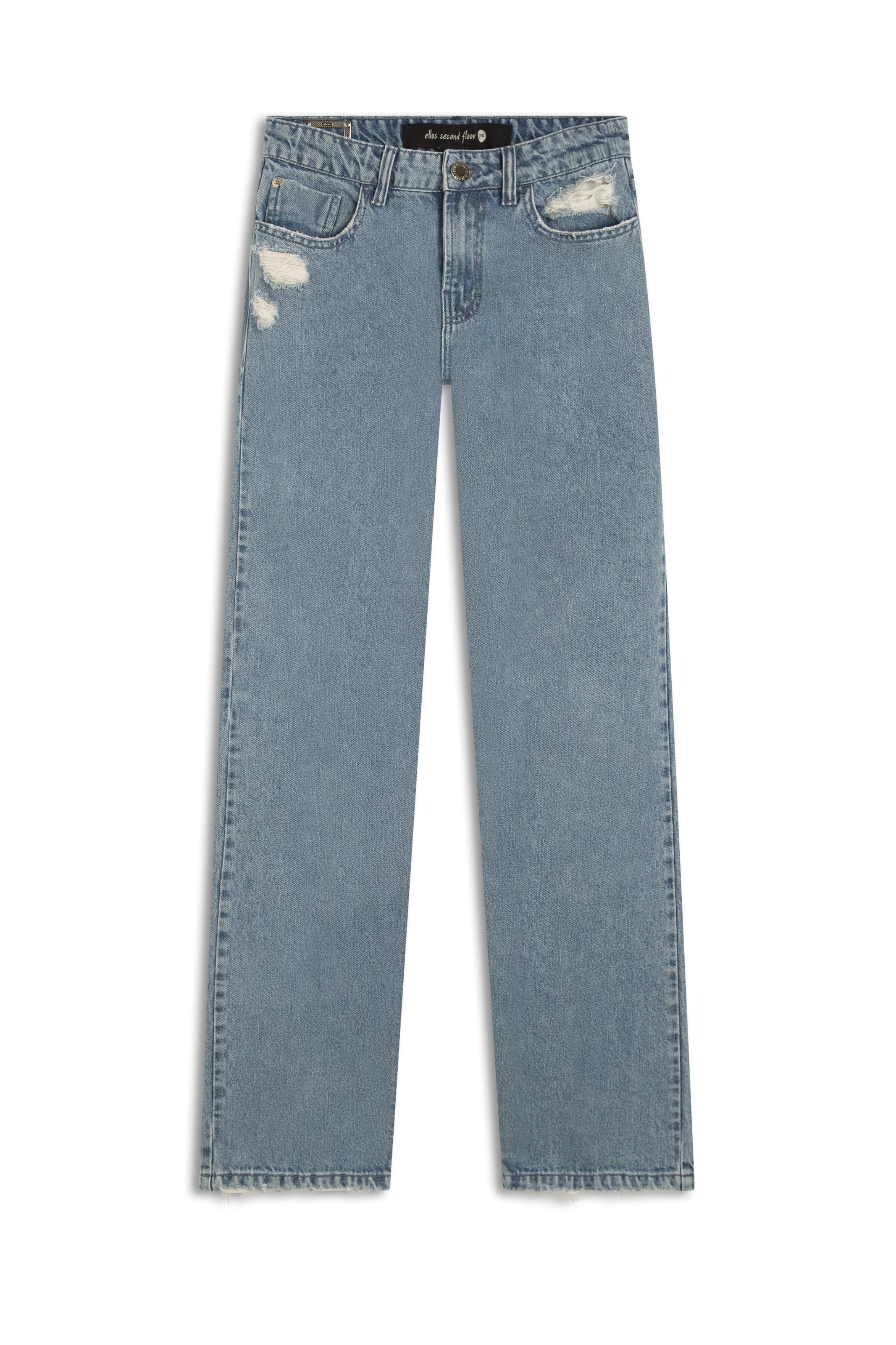 Calça Vintage Denim Destroyer 2nd Floor S82- Lav. Medio C/ Puido