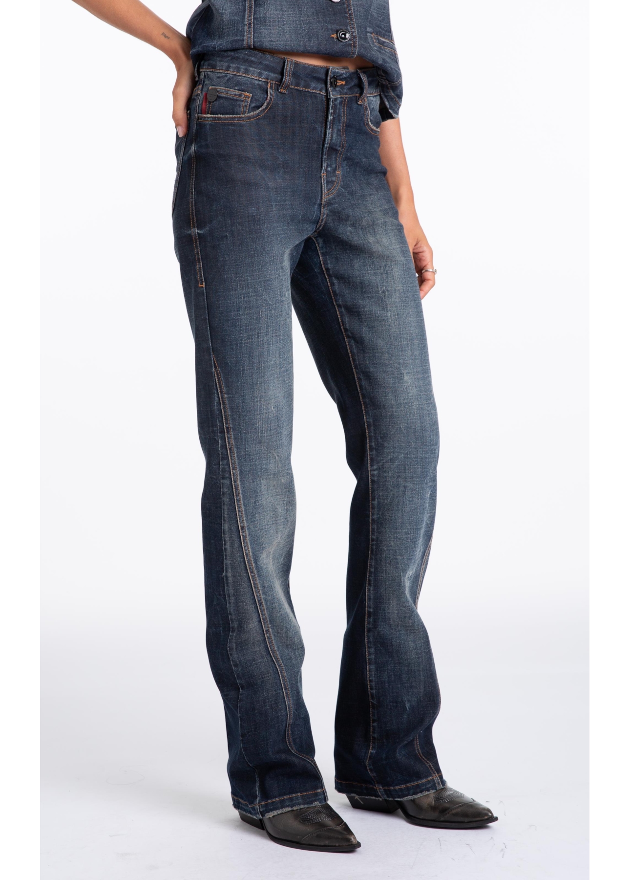 Visco Indigo Elastic (Bootcut) Filigrana Lav. Escuro C/ Rede