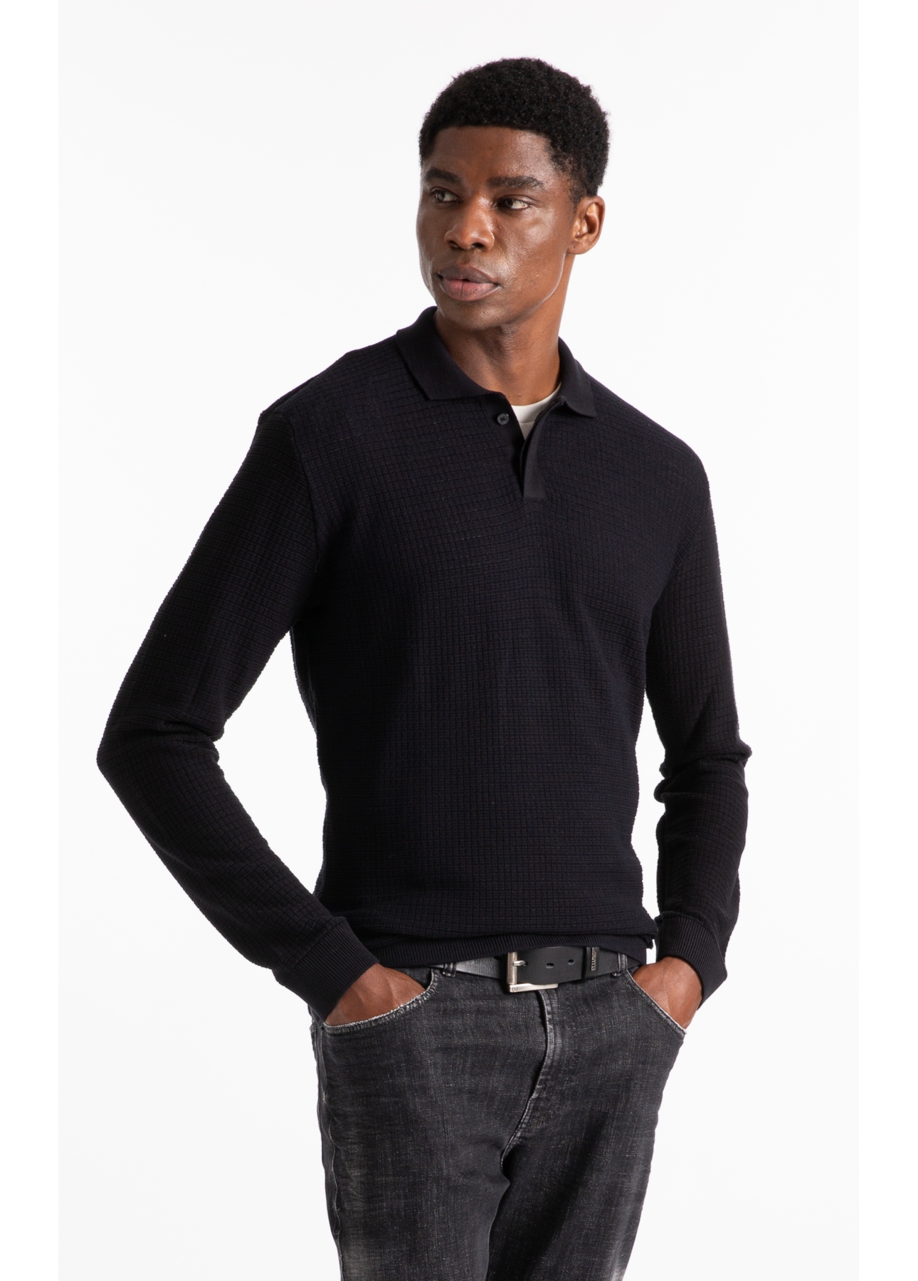 Visco Mescla Polo Quadrile Hidden Plkt m  Preto Mescla