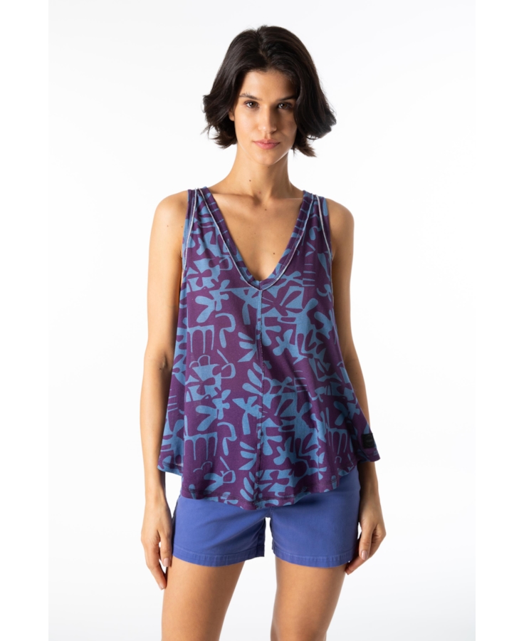 Viscolinho Mosaico v Neck Trapezio Padrao 1