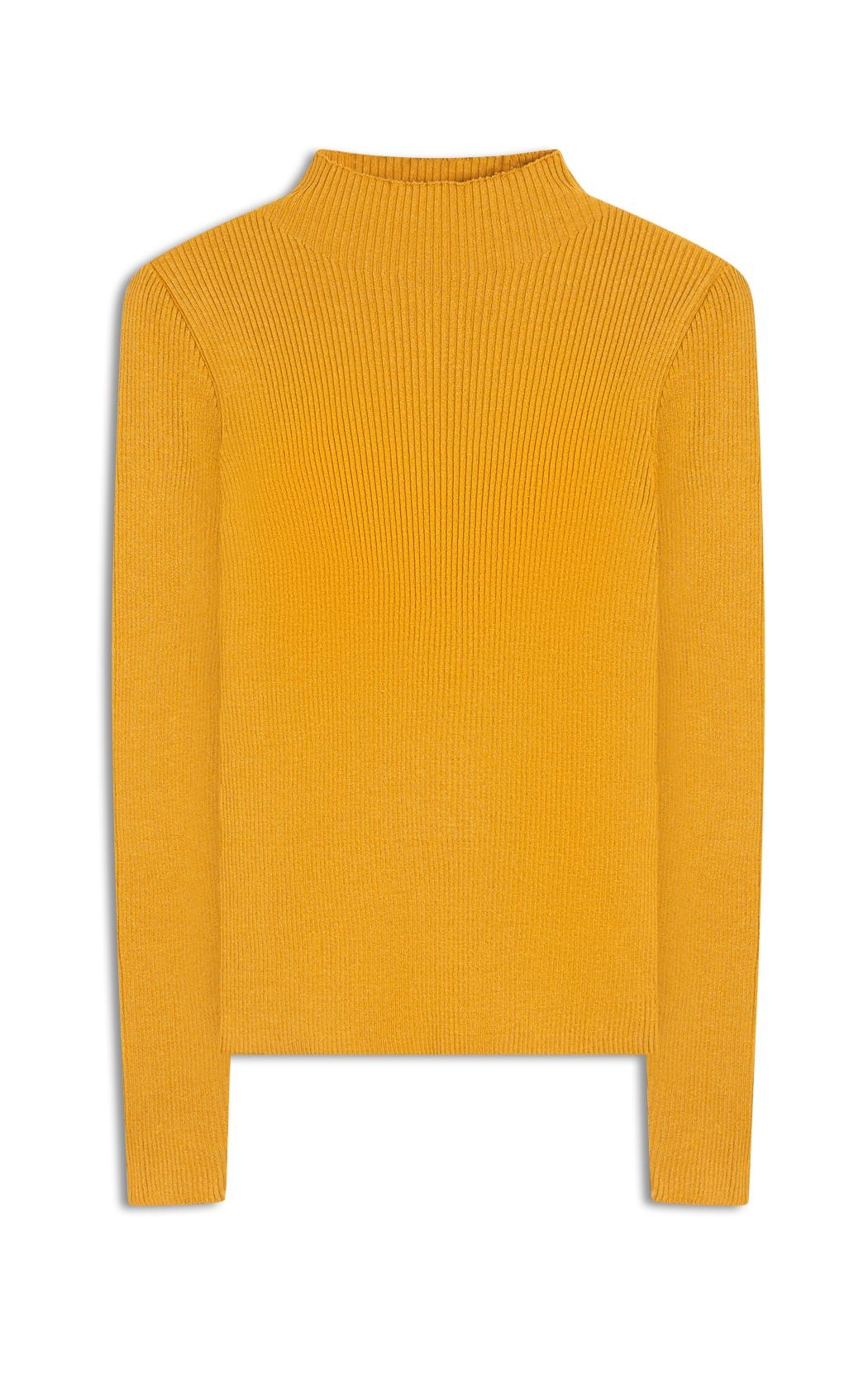 Viscose Ribbed Knit Turtleneck Mostarda
