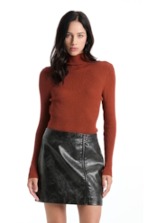 Viscose Ribbed Knit Turtleneck Whisky