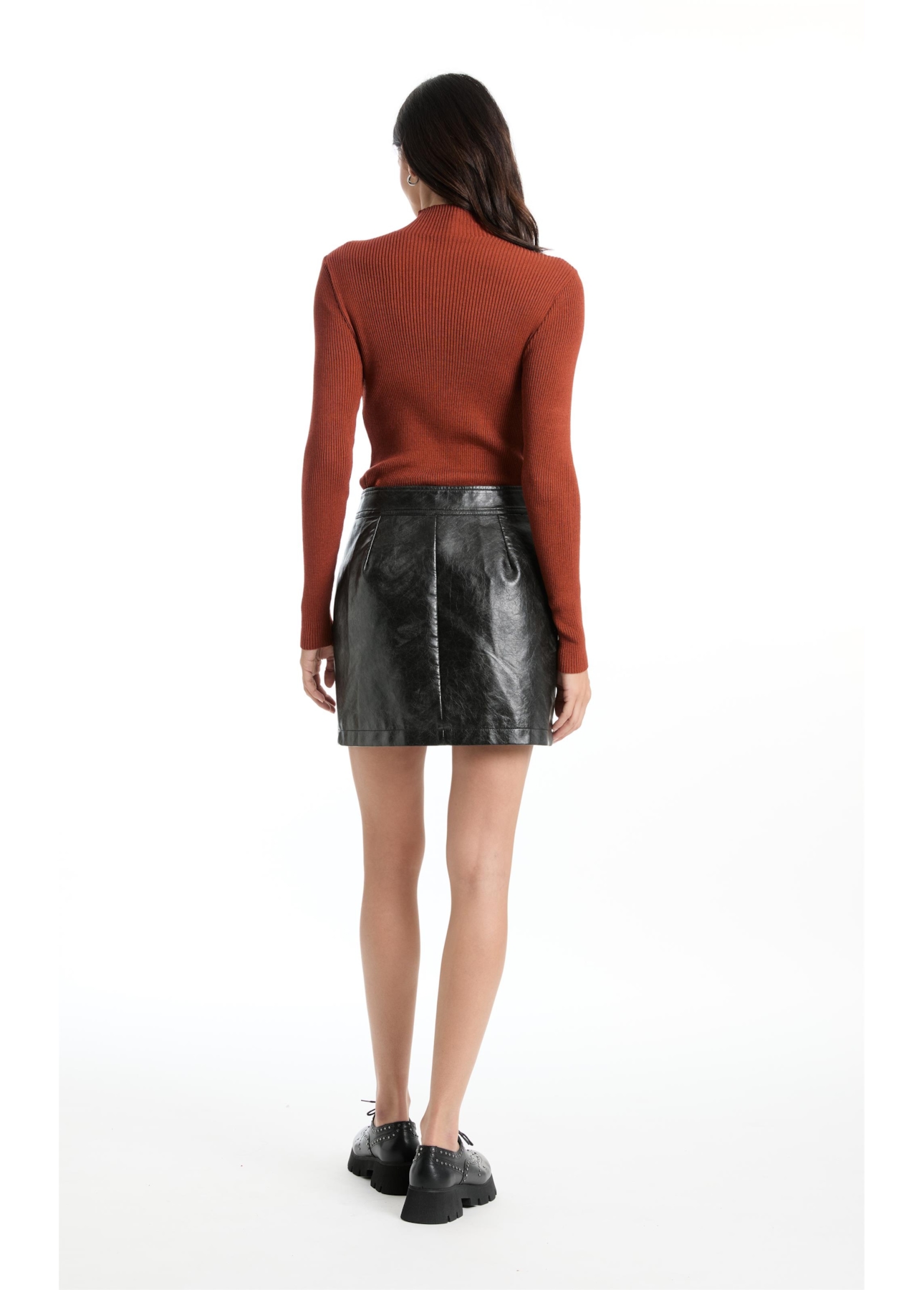 Viscose Ribbed Knit Turtleneck Whisky