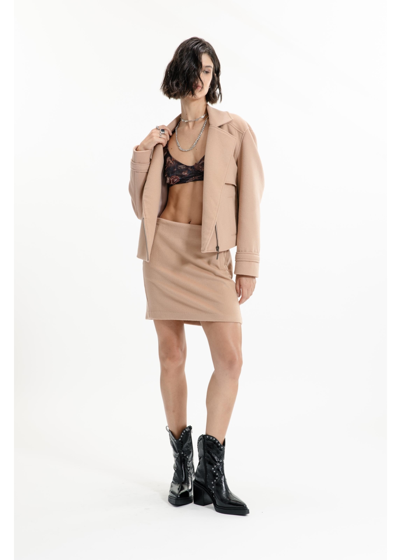 Wool Cashmere Cropped Jacket Bege