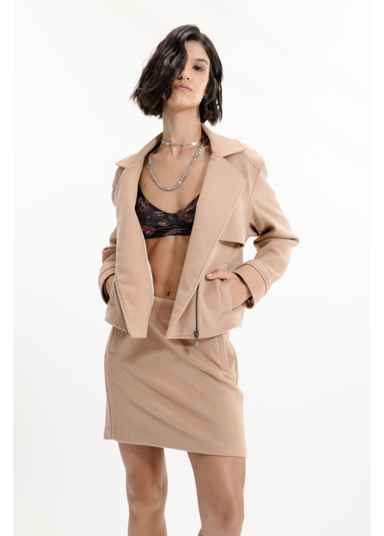 Wool Cashmere Cropped Jacket Bege
