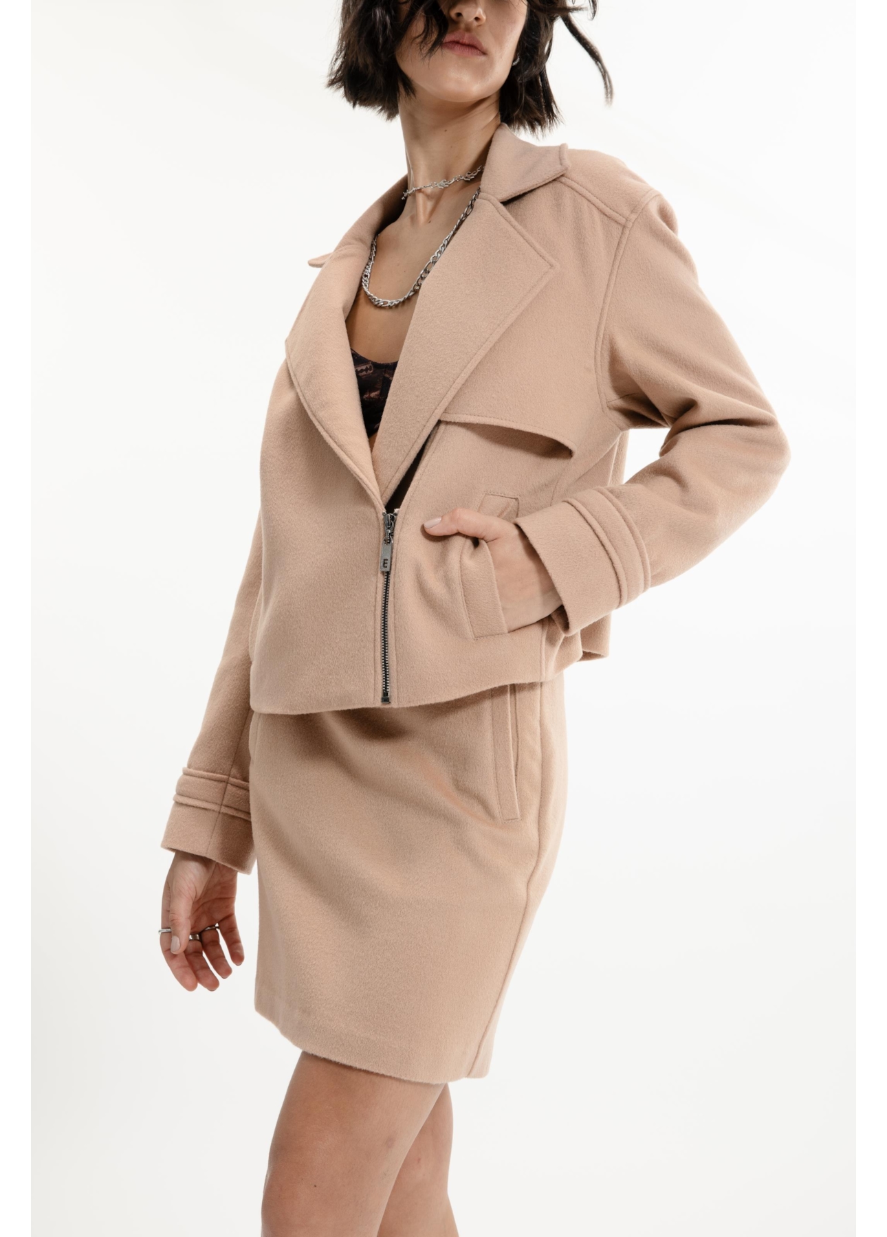 Wool Cashmere Cropped Jacket Bege